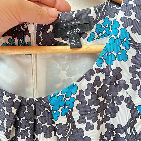 Silk dress Jacob size 2, turquoise blue floral - Picture 2 of 8